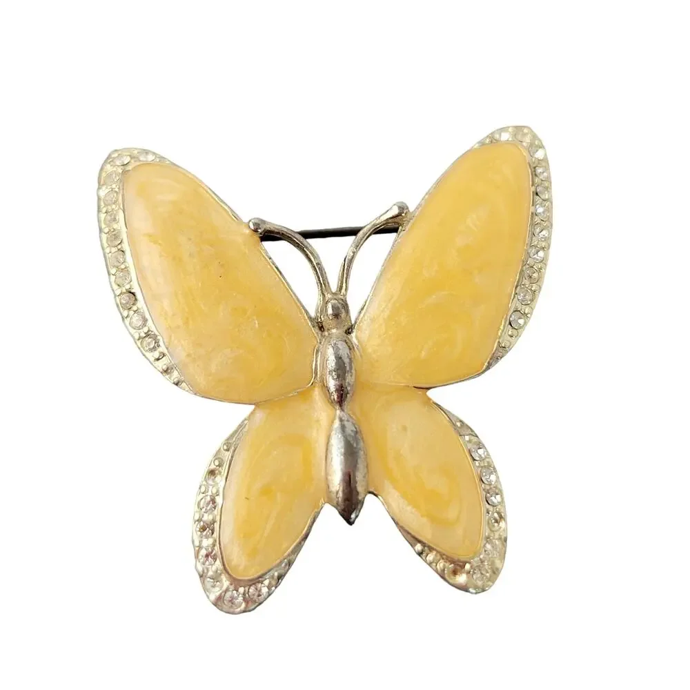 Vintage Butterfly Brooch Lot Enamel Rhinestone Gold Tone Pin Yellow Blue